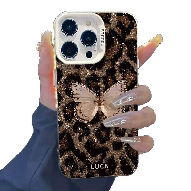 Nuevo estampado de leopardo de mariposa dorada para iPhone 16 funda para teléfono móvil Apple 15promax/14/13pro/12 Europa y América