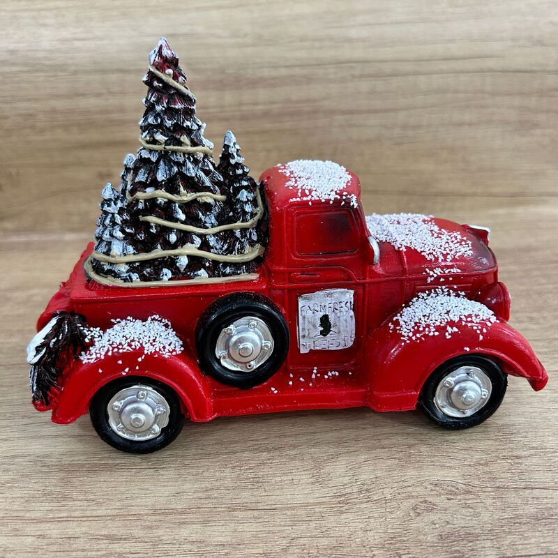 国境を越えた新しいクリスマス装飾樹脂工芸品の赤いトラックがクリスマスツリーのおじいさんの車のデスクトップ装飾を引っ張る|undefined