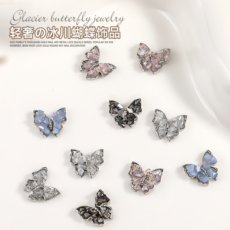 Decoraciones de Uñas Tridimensionales de Aleación con Piedras Trituradas Estilo Glaciar Mariposa, Nueva Moda, Lujo Deslumbrante, Venta al por Mayor image 3