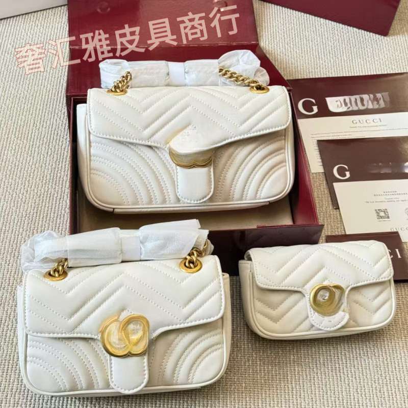 Double g Bag Women's Bag Gg Marmont Small Fragrant Style Goatskin Embroidery Thread Chain Bag High-End Fashion Single Shoulder Crossbody Double g Bag Women's Bag Gg Marmont Small Fragrant Style Goatskin Embroidery Thread Chain Bag High-End Fashion Single Shoulder Crossbody