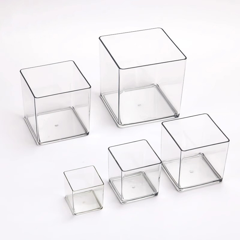 Caja transparente cuadrada acrílica, caja de almacenamiento de cubo de flores de una pieza, flores de escritorio, planta verde, arreglo floral, recipiente hidropónico