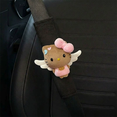 Car seatbelt shoulder pad cartoon KT cute universal seatbelt protector for men and women couples anti-strangling car protective cover (Seat belt shoulder pad) - angel-wings-pink-bean-eyes-kt-standard