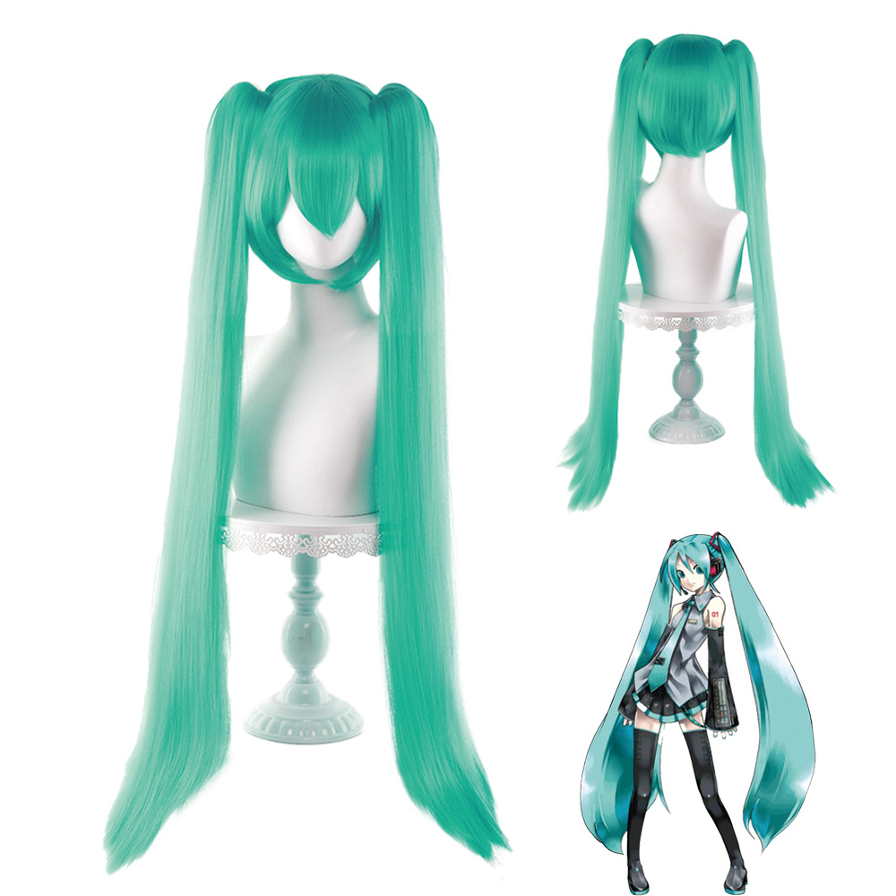 初音未来MIKU 虎口夹马尾 翡翠绿色动漫假发 双马尾假毛VOCALOID
