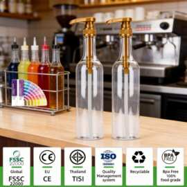 果糖糖浆挤压瓶750ml塑料PET大酒瓶咖啡压泵瓶奶茶店专用定量泵头