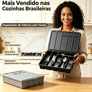 Caixaorganizadora de talheres doméstica com tampa anti-poei