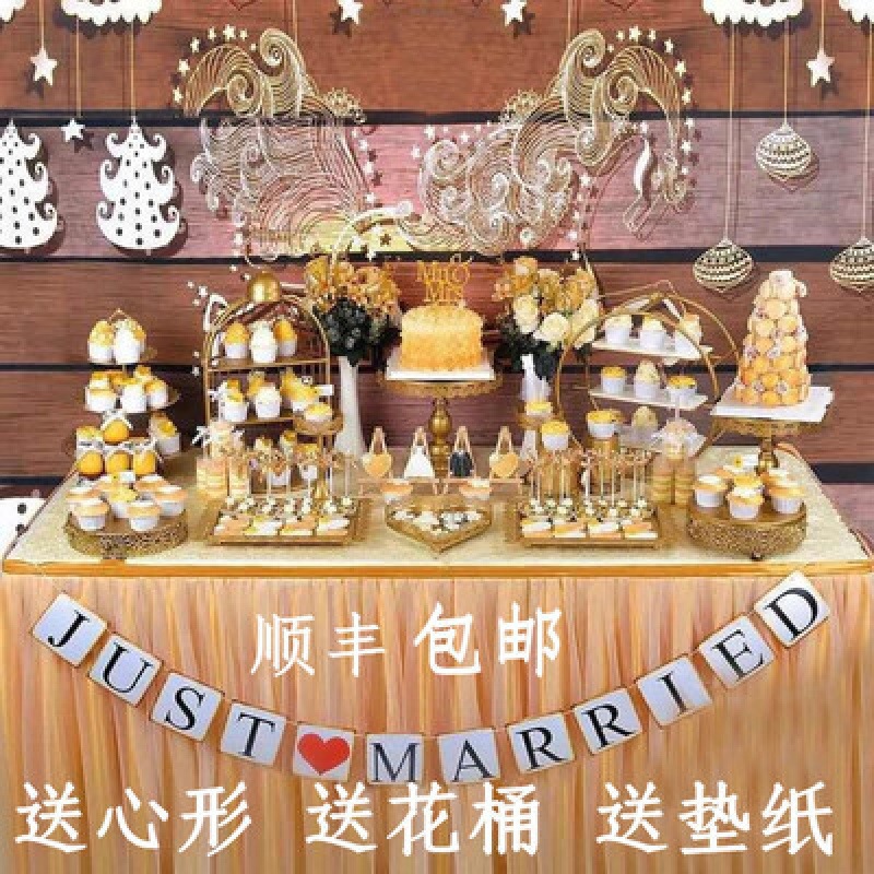 Decoración de mesa de postres de boda de oro, estante de pastel europeo, propósitos de boda, bandeja de pastel de encaje, estante de refrigerio de hierro forjado, 12 juegos image 27