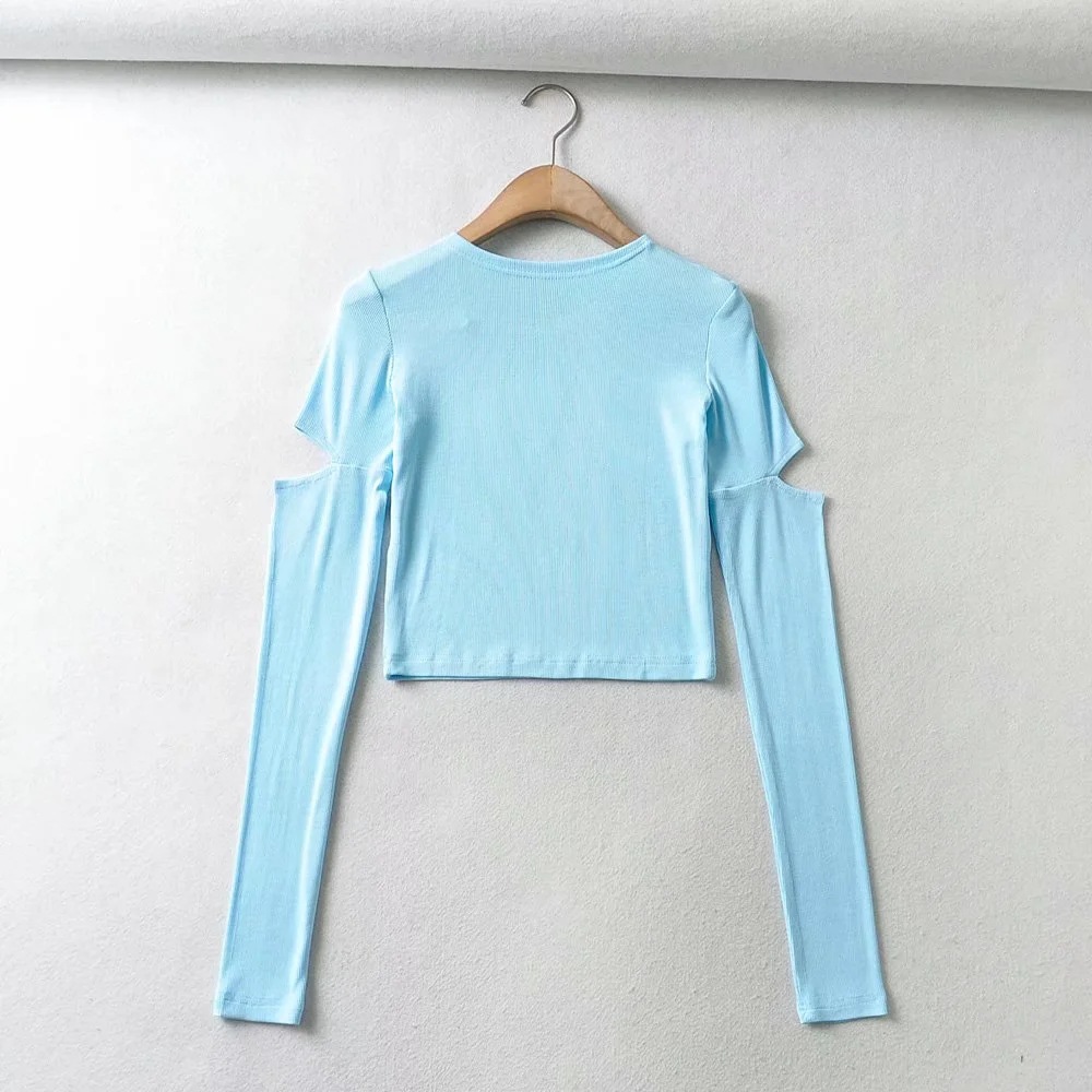 round neck split long-sleeved T-shirt   NSAC45839