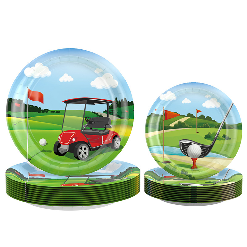 Amazon Golf deportes fiesta de cumpleaños decoración tema bandeja de papel desechable taza de papel atmósfera suministros de diseño