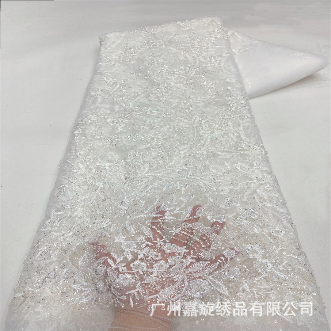 Tejido de ropa bordado de tubo de perlas flor de planta vestido damas de honor vestido de paleta tela bordada encaje
