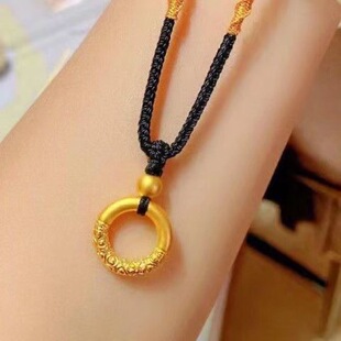High Imitation Sand Gold Xiangyun Ruyi Gold Hoop Pendant Braided Ancient Gold Safety Buckle Necklace for Men and Women DIY
