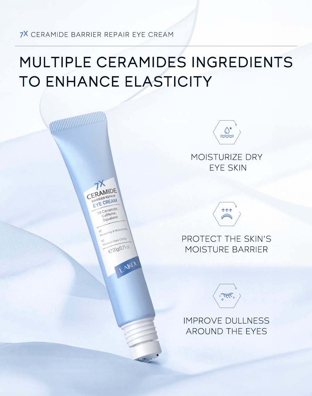 LAIKOU 20g Cross-border Ceramide Eye Cream is a skincare product from a manufacturer that hydrates and moisturizes the skin around the eyes undefined