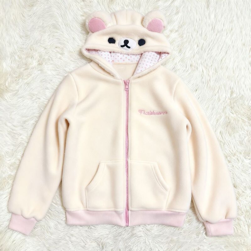 Autumn and Winter Fleece-Lined Warm Japanese-Style Sweet and Cute Soft Girl Clothing, Two-Dimensional Rilakkuma Color-Blocking Hooded Cute Jacket Autumn and Winter Fleece-Lined Warm Japanese-Style Sweet and Cute Soft Girl Clothing, Two-Dimensional Rilakkuma Color-Blocking Hooded Cute Jacket