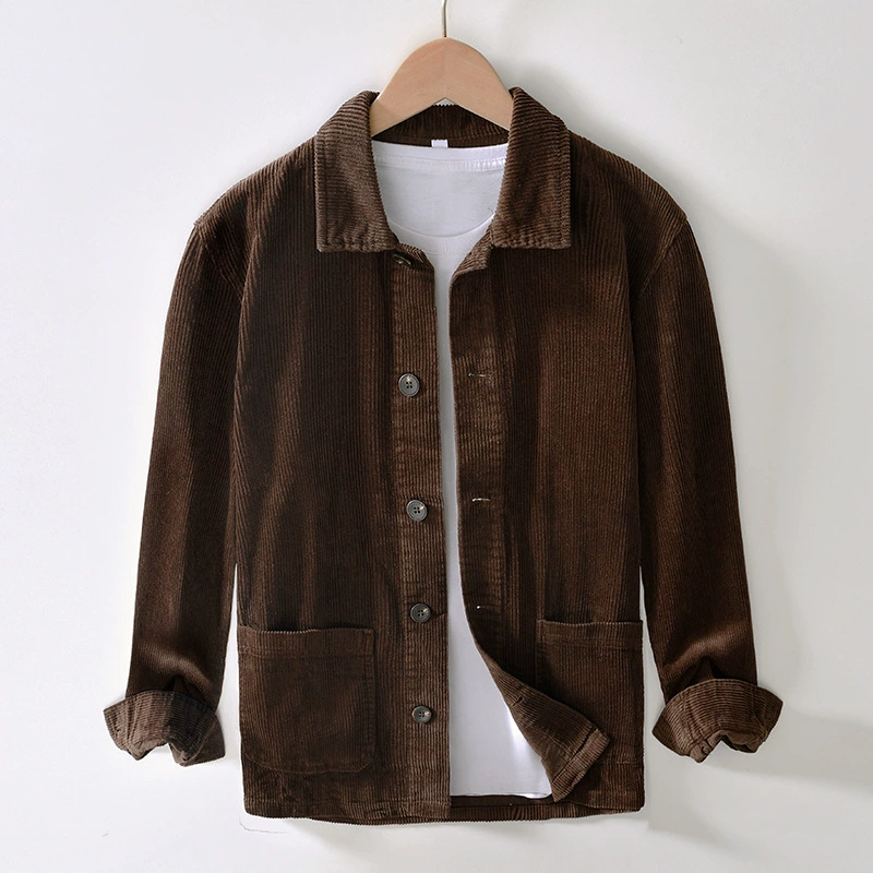 L1010 осень-зима Новая рубашка из чистого хлопка, Повседневная Свободная однотонная Вельветовая рубашка, Мужская цельная доставка