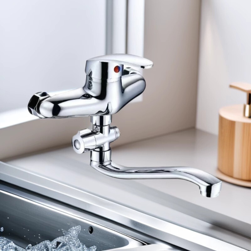 Kitchen Concealed Wall-Mounted Faucet Hot and Cold Double-Hole Sink Sink Laundry Table Balcony Sink Faucet