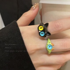 黒猫怪獣指輪女ins小衆デザイン感ファッション個性指環親友カップル尾戒
