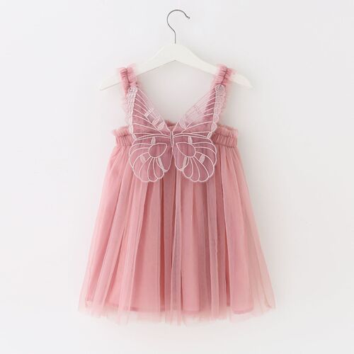 Cross-border children's dress with net lace, spaghetti straps, birthday dress, puffed skirt, 3D angel wings, fairy style dress