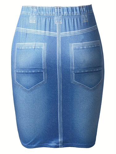 Knee Length Faux Denim Sheath Dress