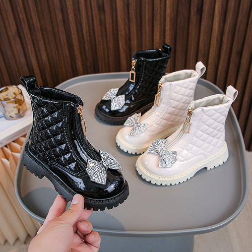 Girls 'Martin boots for autumn and winter new breathable and velvet princess British girl's baby short children's single boots