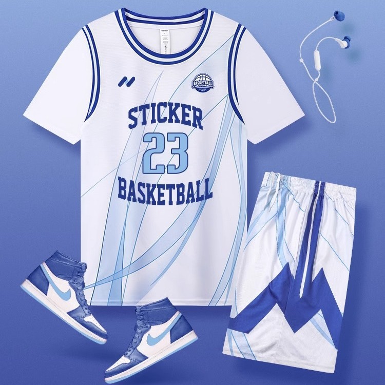 Short-Sleeved Basketball Uniform Suit Customized for Men and Women, Fake Two-Piece Basketball Uniform, Class Uniform, Competition Training Student Team Uniform, Customized