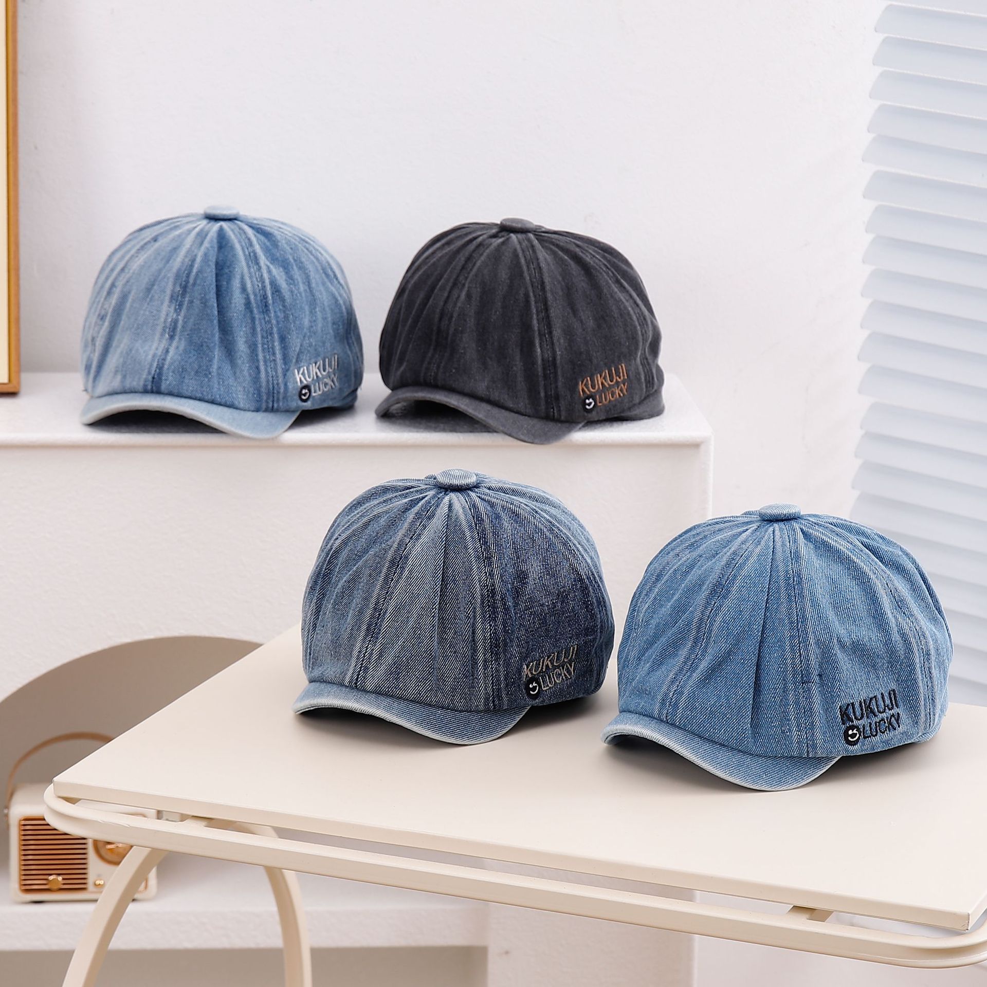 Niños vaqueros boina primavera y otoño pequeño niño tesoro lengua de pato periódico de la marea de los niños 2024 nuevo otoño otoño