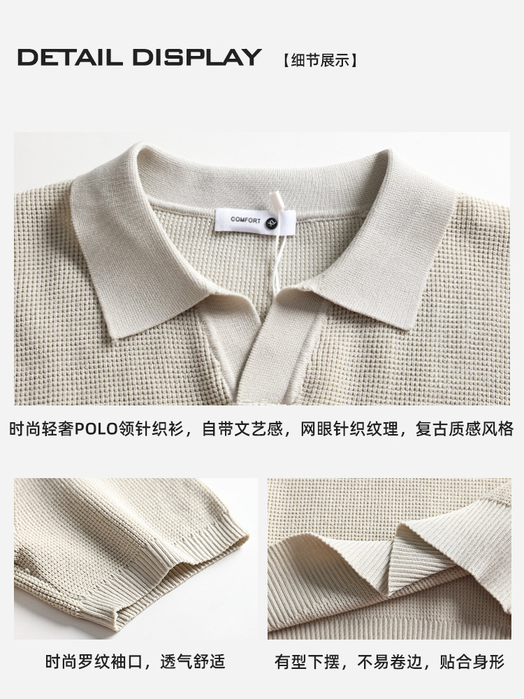 Cross-border hombre hielo polo americano cuello gaviota alto sentido de negocios casual camiseta de punto de manga corta camiseta superior hombre image 3