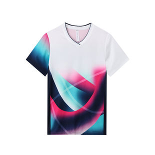 Polyester Trendy Gradient Table Tennis Jacket Short-Sleeve Top Unisex Quick-Dry Breathable Competition Training Printed