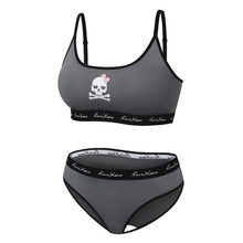 女士印花内衣内裤套装可拆卸胸垫无钢圈舒适吊带运动文胸透气