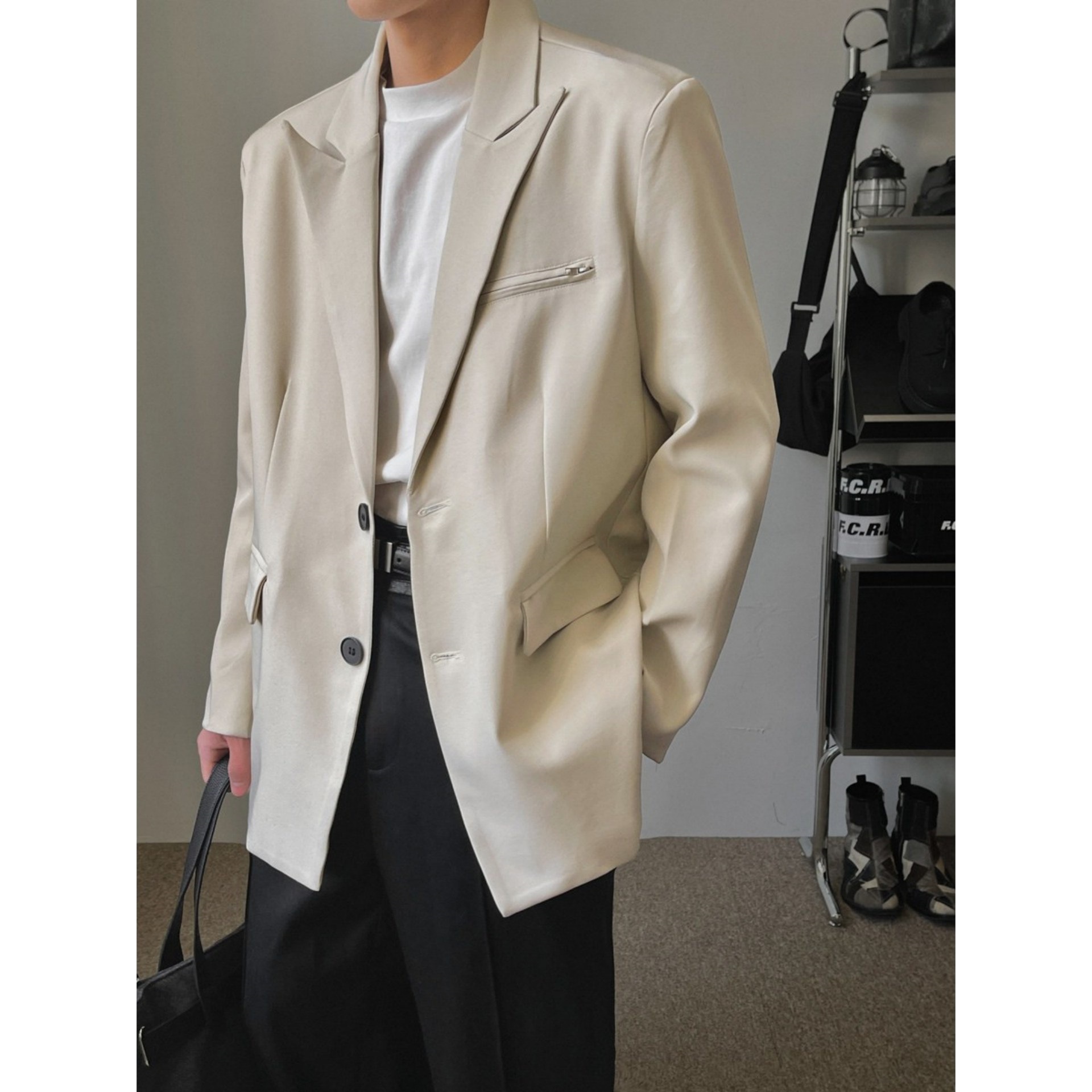 小炸街西服休闲宽松春秋西装外套男老钱风垫肩高级感痞帅廓形dk潮