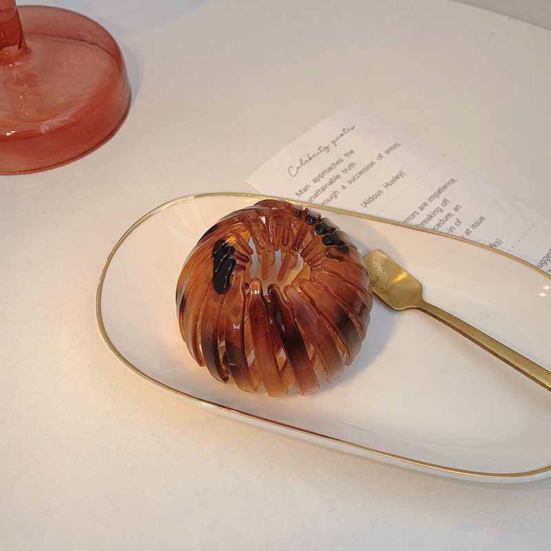 새둥지 머리핀 표범 도트 커피 컬러