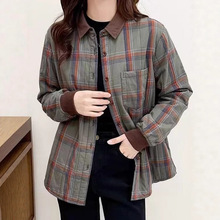 加棉格子衬衫外套女 2025冬新款韩版宽松休闲翻领轻薄款棉衣 878
