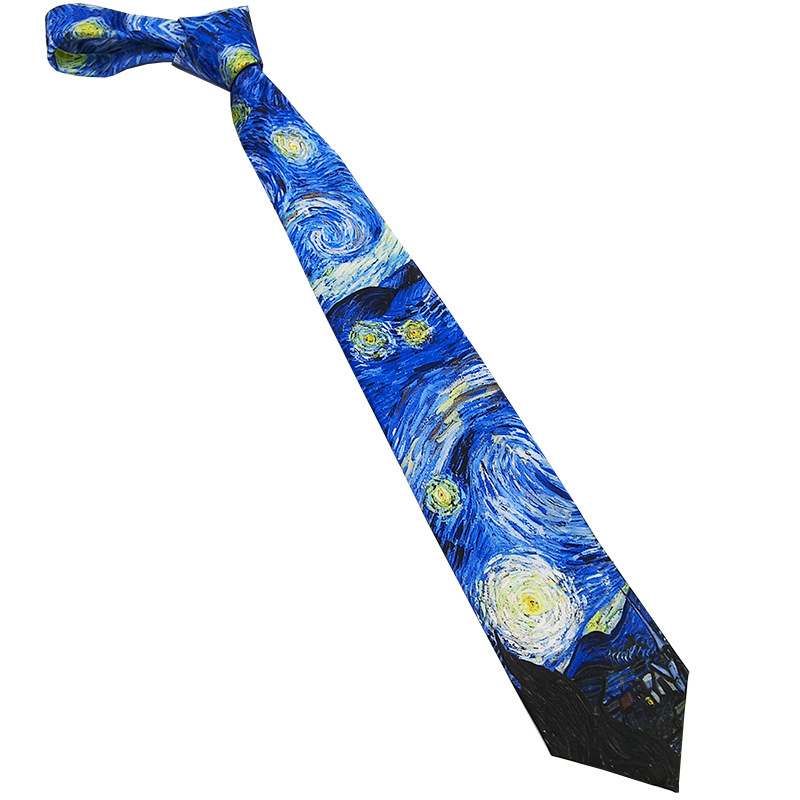 Van Gogh Pintura al óleo Hombre Impresión de seda de poliéster Corbata retro Fabricante Spot Moda Casual Corbata Mano 8cm