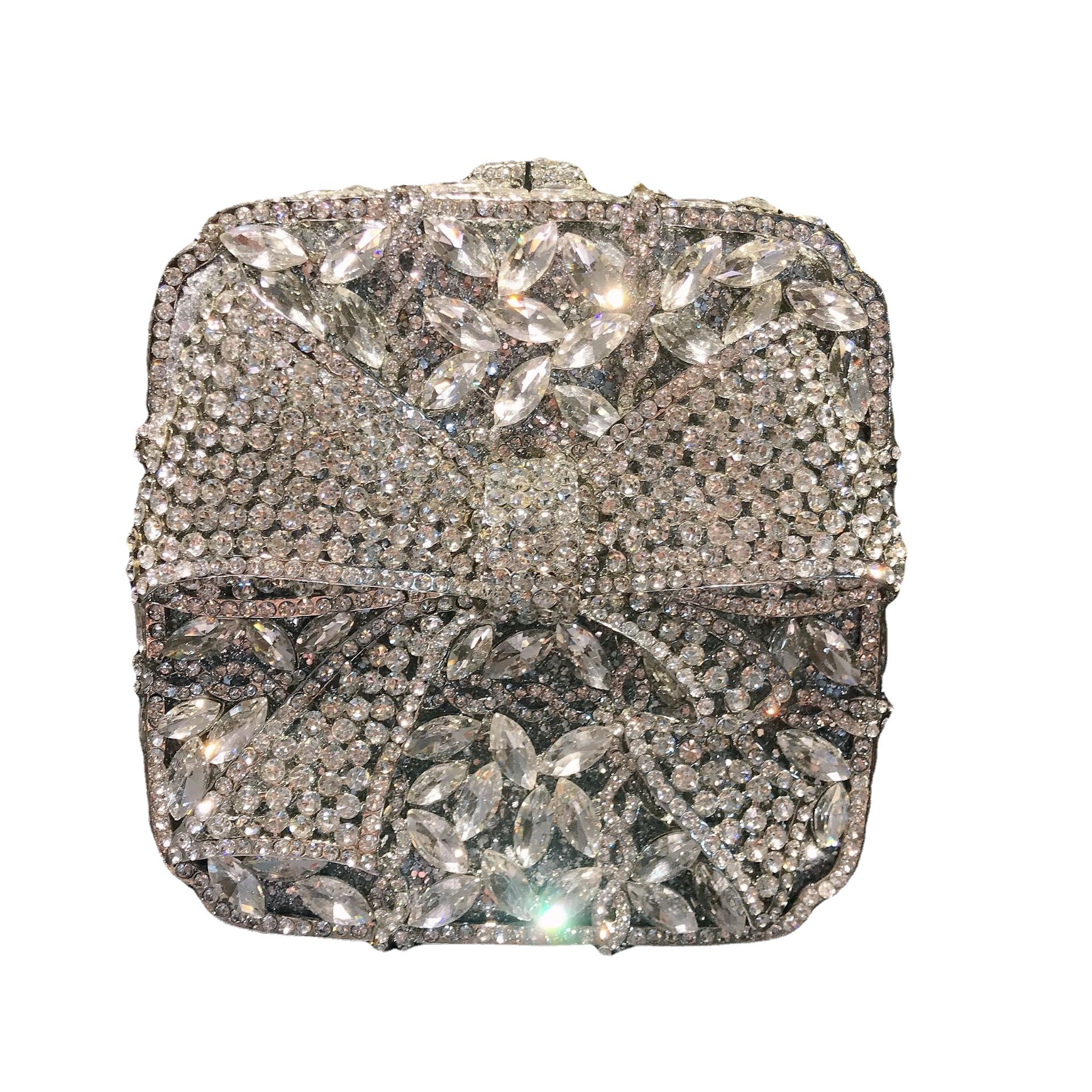 Cross-border nuevo arco caja de regalo de diamantes bolsas de cena de diamantes de agua bolsas de mano nuevo embrague de diamantes