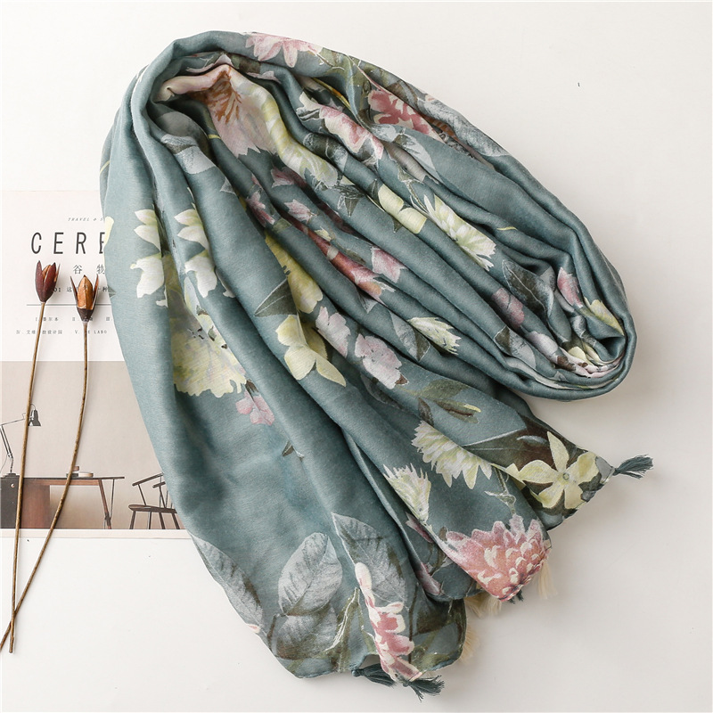Women's Fashion Leaf Flower Polyester Silk Scarves display picture 4