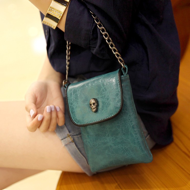 Mobile Phone Bag, Punk Coin Purse, Retro Crossbody Small Bag, Korean Style Exquisite Versatile Vertical Skull Chain Shoulder Bag
