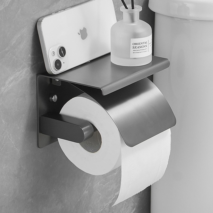 Caja de papel de baño gris de pistola 304 acero inoxidable sin perforación estante de toallas de inodoro estante de papel de inodoro