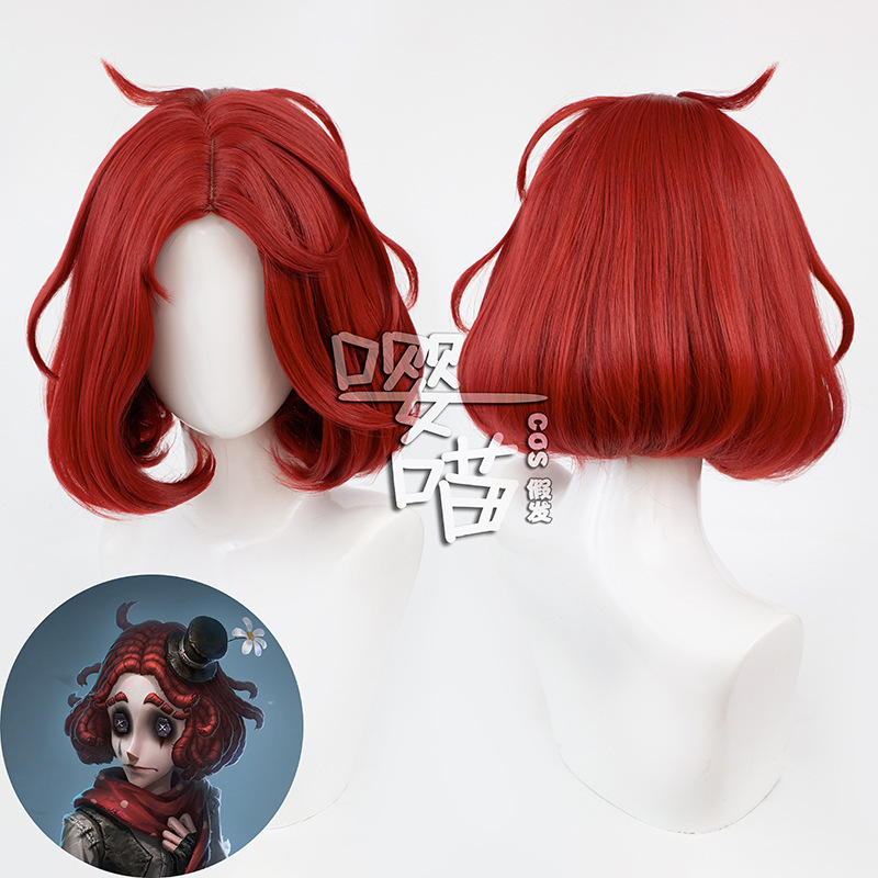 Meow fifth personality crying clown original skin cosplay wig simulation scalp top red wave head
