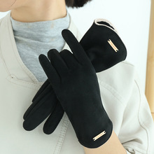 女士秋冬款手套防风保暖手套麂皮绒防风防寒漏指触屏翻盖户外手套