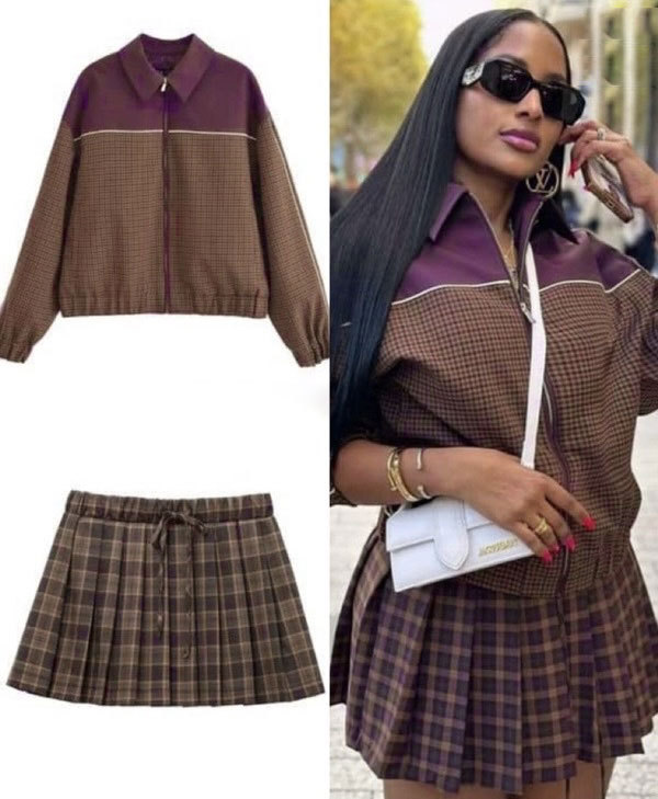 Women's Clothing Women's Style Zipper Cardigan Long Sleeve Top With Lapel Short Skirt Two Piece Suit Sexy Fashion_ecoleips.com