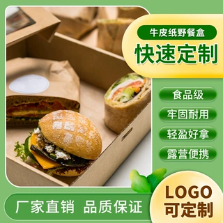 定制野餐盒一次性包装水果盒甜品蛋糕郊游露营下午茶包装盒牛皮纸