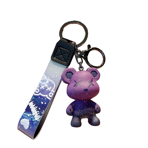 Trendy cool gradient starry sky bear resin doll keychain cartoon cute female bag pendant couple car keychain
