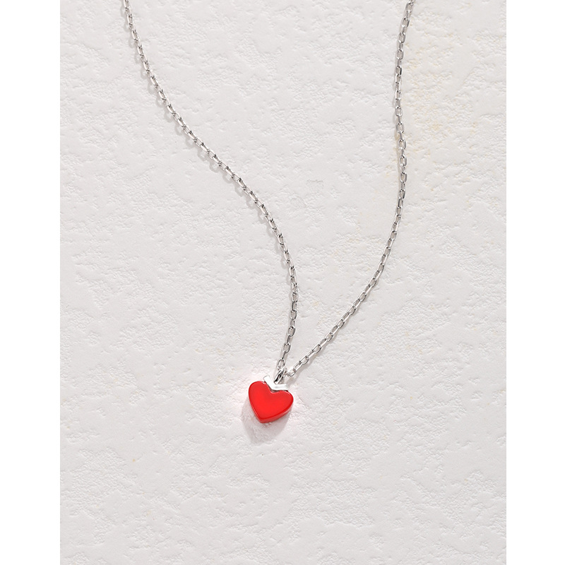 S925 plata esterlina pequeño collar de corazón rojo mujer estilo japonés y coreano Internet celebridad mismo estilo personalizado Corazón de melocotón rojo colgante collar de cadena de clavícula