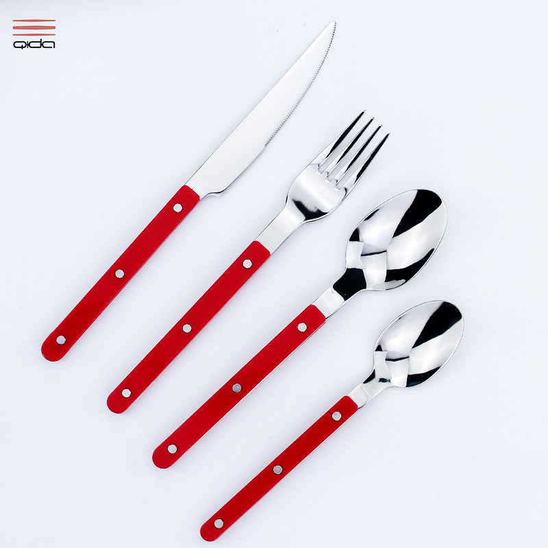 French Western tableware knife, fork and spoon four-piece set 304 stainless steel steak knife and fork soup spoon Bistro restaurant Home
