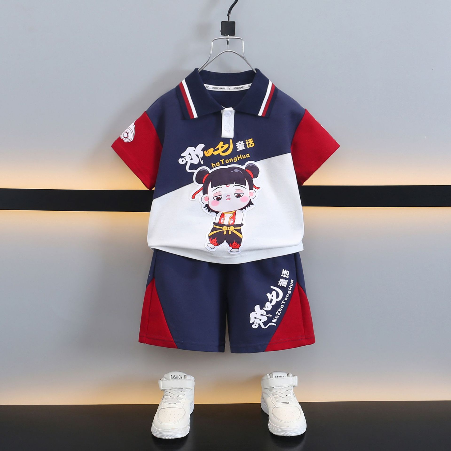 7786 traje de verano ropa para niños camisa POLO de manga corta casual para niños 2025 nuevos pantalones cortos para bebés pantalones de cinco puntos