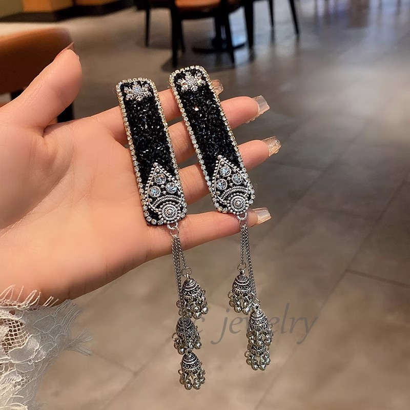 新款重工水晶闪钻铃铛流苏发夹bb夹民族风刘海夹复古侧边夹头饰女