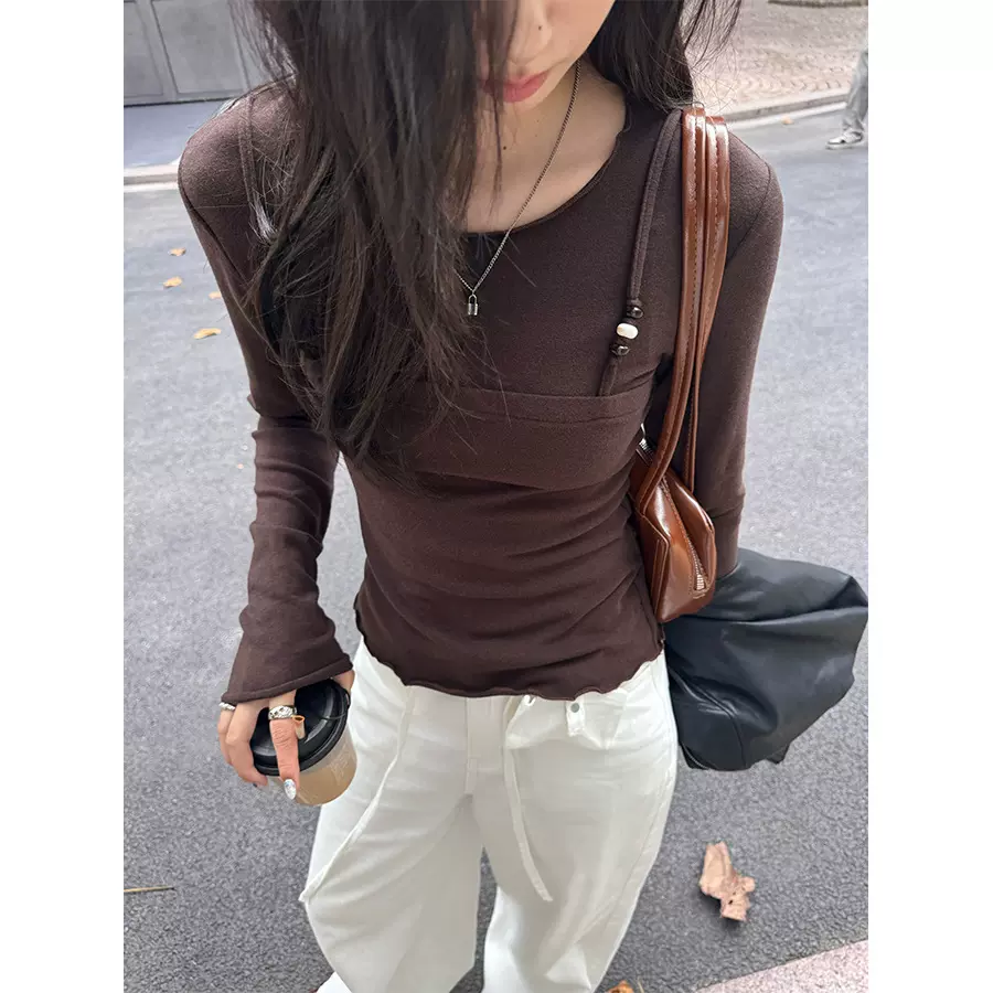 广州黄峥韩系假两件上衣小众设计感高级长袖T恤女显瘦休闲530864