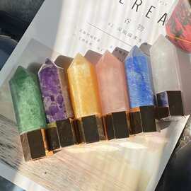 天然水晶六角柱香水瓶吊坠宝石香薰精油瓶 按摩滚珠刮痧香水瓶