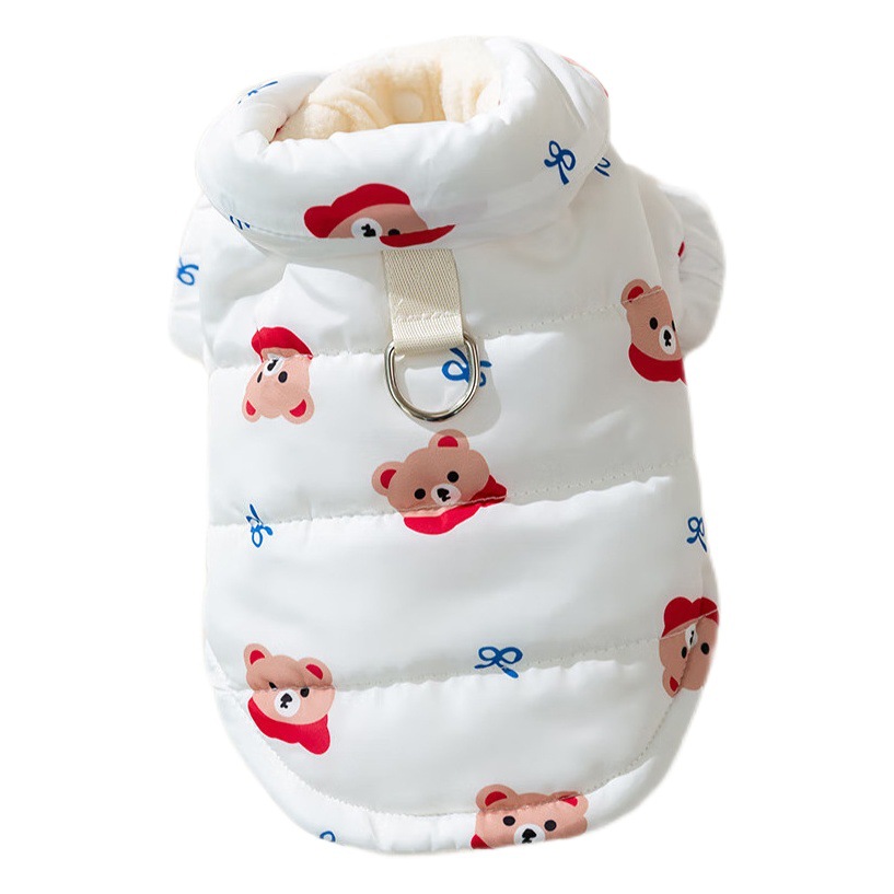 Japonés y coreano lindo estilo coreano Otoño e Invierno perro lindo oso completo impreso ropa de algodón acolchado mascota gato ropa de peluche caliente