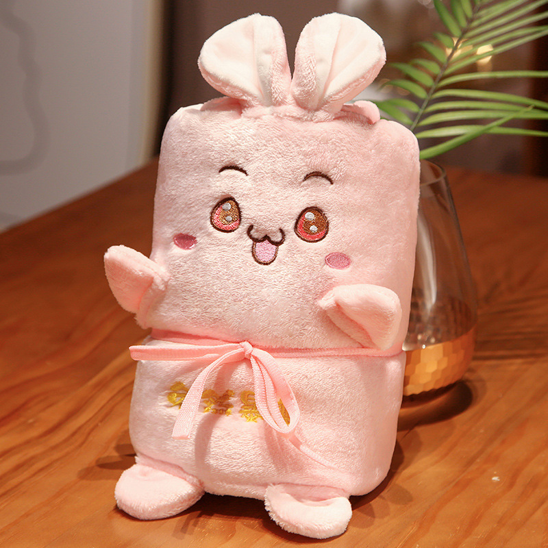 Lucky conejo dibujos animados felpa rollo manta Oficina siesta manta de franela aire acondicionado sola manta de almacenamiento