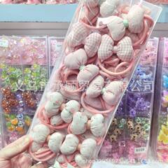 甘いピンクの格子の波点フラッシュドリルの布芸の蝶結びの子供の髪輪の少女の皮の筋の小学生のひもの髪飾り