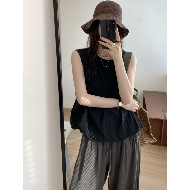 Summer New Style Niche Pleated Design Loose Slimming Sleeveless Floral Vest Versatile Top for Women Trendy Style Summer New Style Niche Pleated Design Loose Slimming Sleeveless Floral Vest Versatile Top for Women Trendy Style